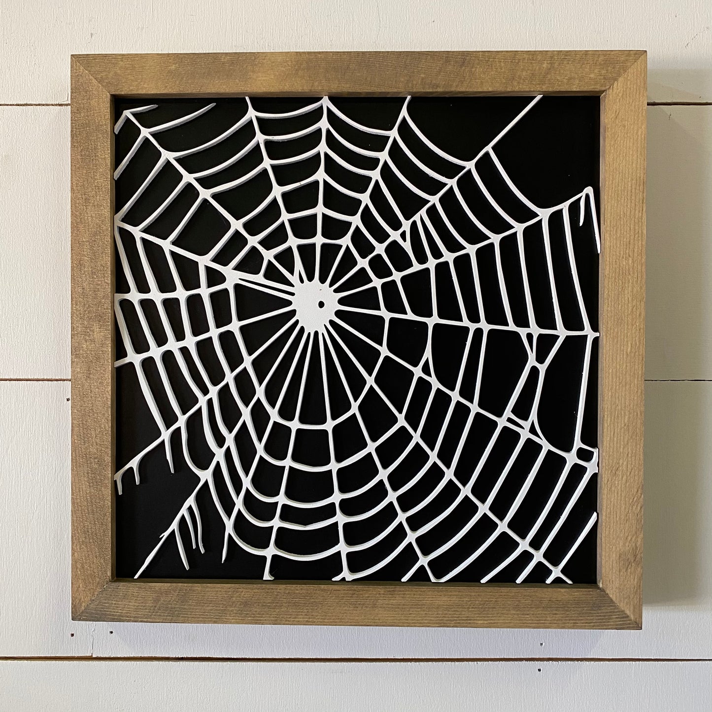 Spider Web | Halloween Sign | Black Background | 11x11 inch Wood Sign