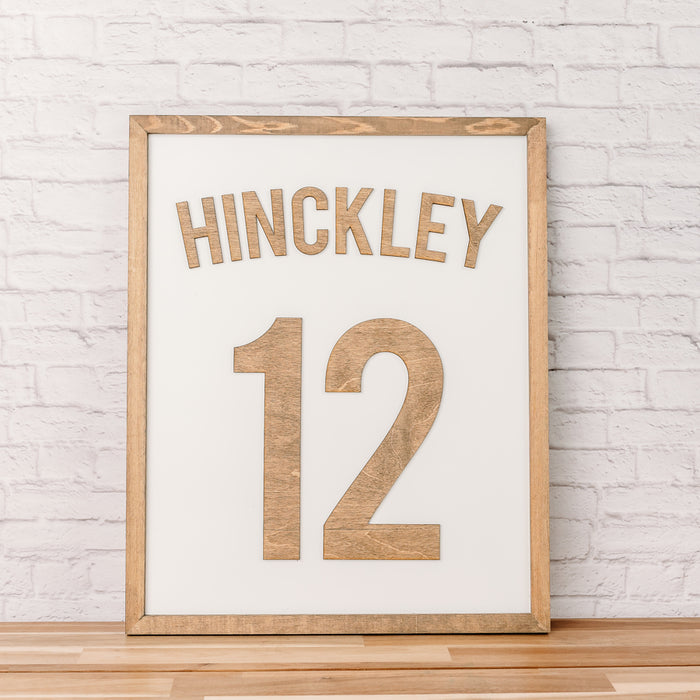 Personalized Basketball Jersey Sign | 17x21 inch Wood Sign | Neutral Sports Bedroom Decor | Sports Room Decor | Sports Room Wall Art