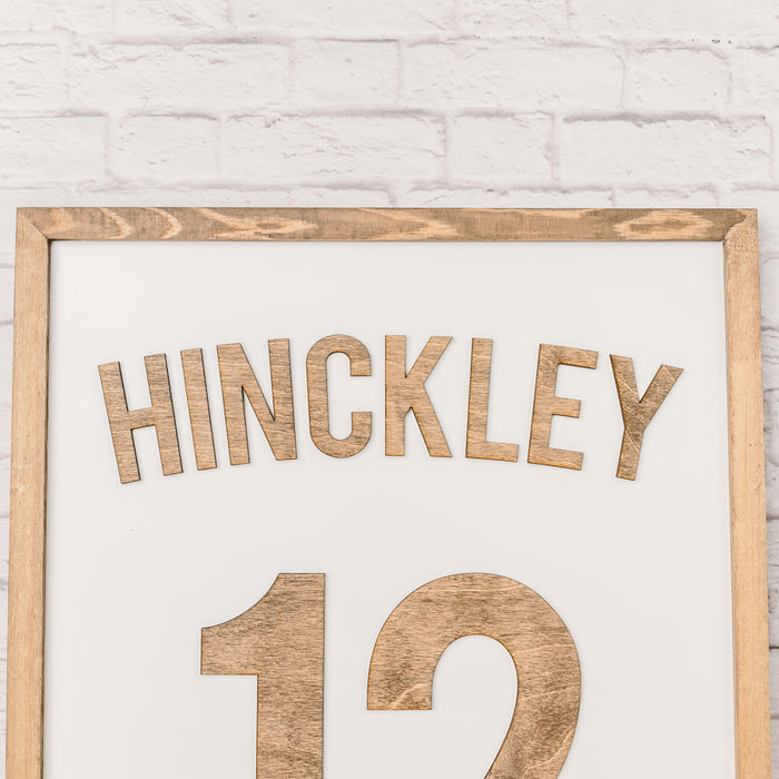 Personalized Basketball Jersey Sign | 17x21 inch Wood Sign | Neutral Sports Bedroom Decor | Sports Room Decor | Sports Room Wall Art