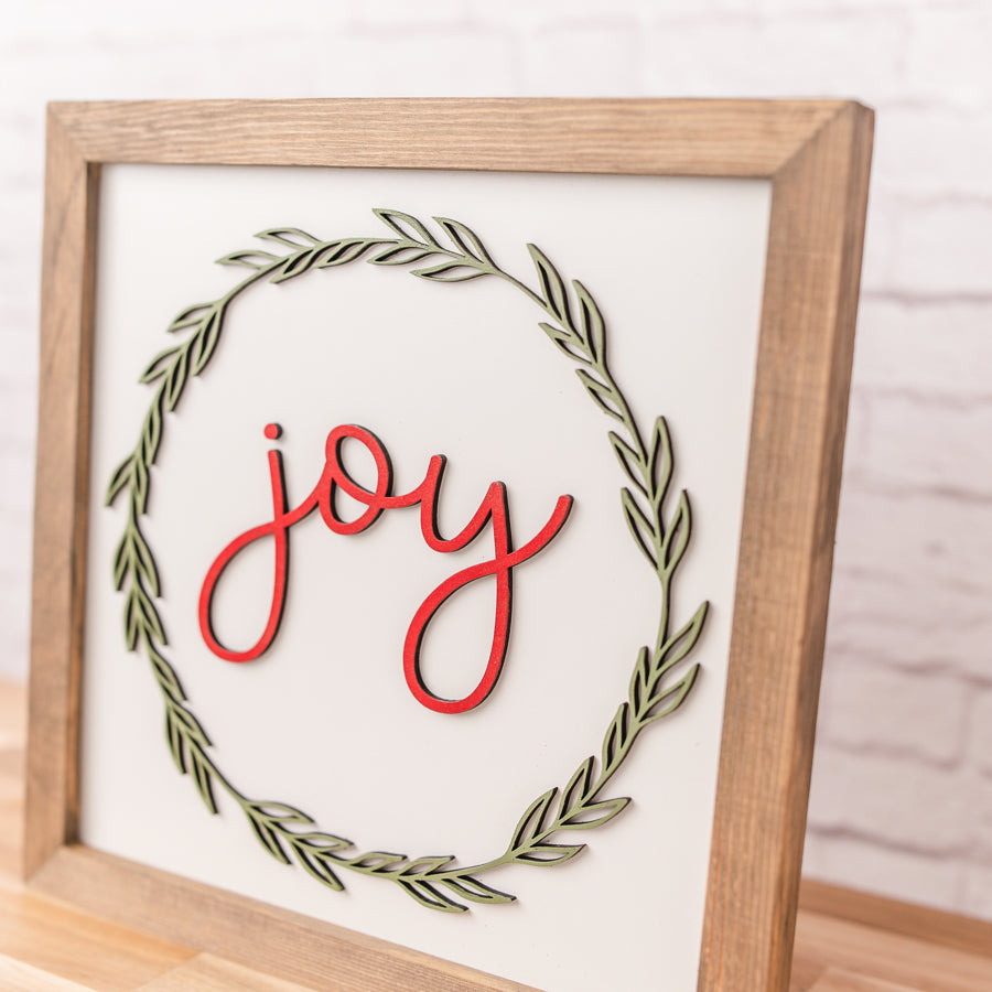 Joy Wreath | 11x11 inch Wood Sign