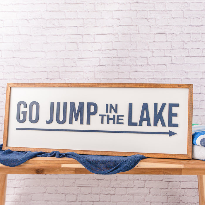 Go Jump in the Lake | 13x35 inch Wood Sign | Lake House Sign