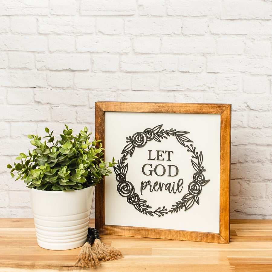 Let God Prevail Wreath | 11x11 inch Wood Sign