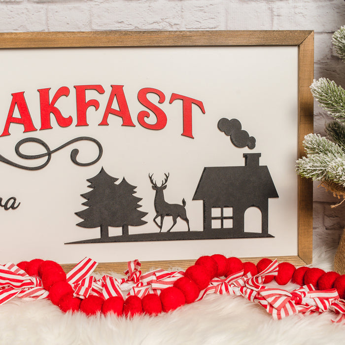 North Pole Bed & Breakfast Sign – 13x35 Inches – Black & Red Lettering – Wood Framed Christmas Decor