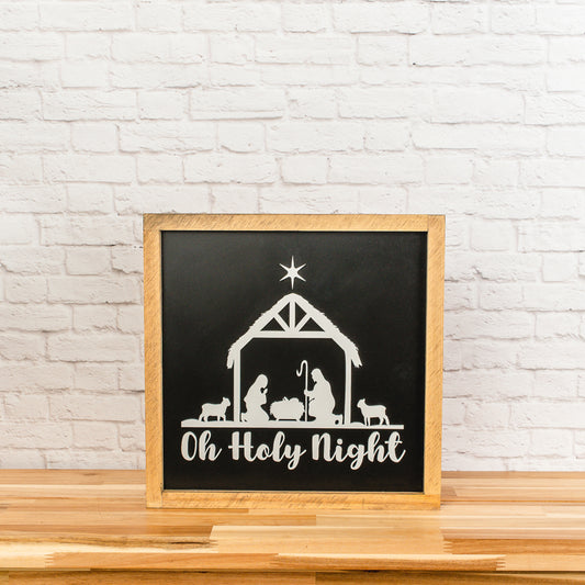 Oh Holy Night with Nativity | 11x11 inch Wood Sign | Christmas Sign