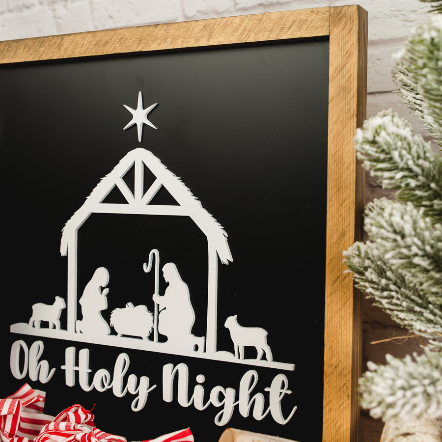 Oh Holy Night with Nativity | 11x11 inch Wood Sign | Christmas Sign