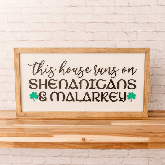 Shenanigans & Malarkey | 11x21 inch Wood Sign | St. Patrick's Day Sign