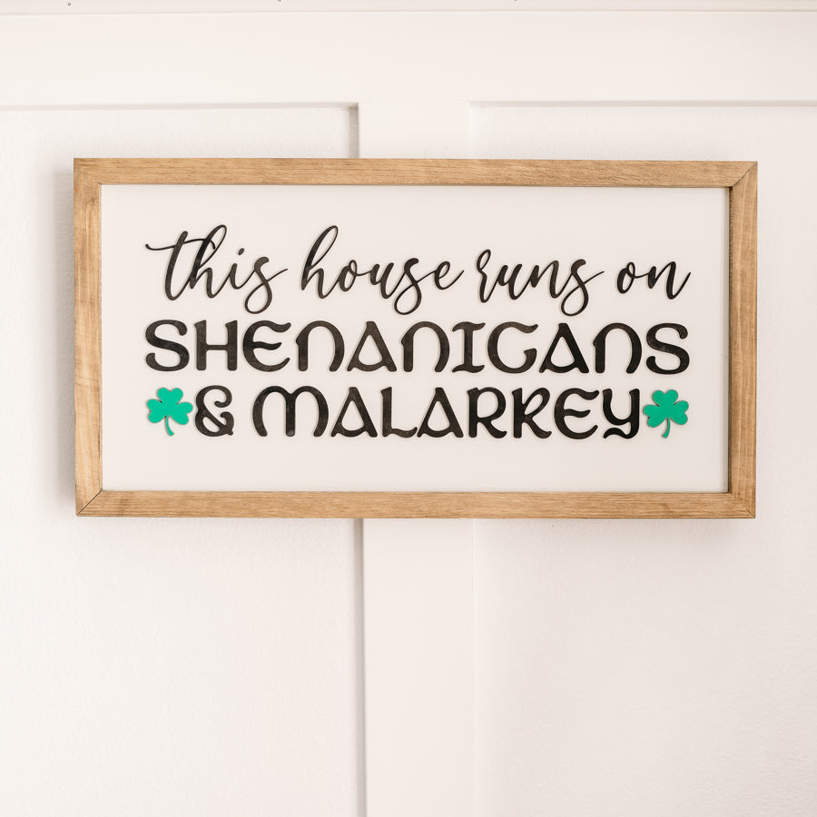 Shenanigans & Malarkey | 11x21 inch Wood Sign | St. Patrick's Day Sign