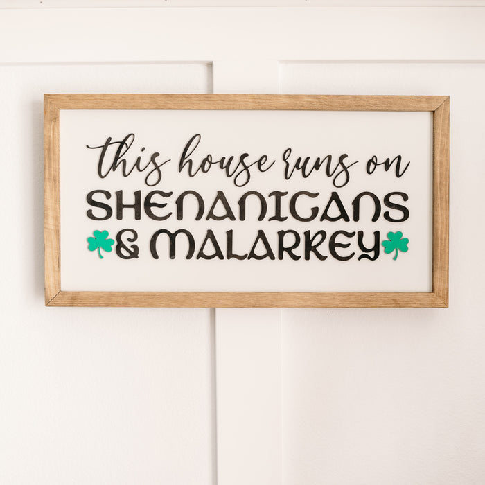 Shenanigans & Malarkey | 11x21 inch Wood Sign | St. Patrick's Day Sign