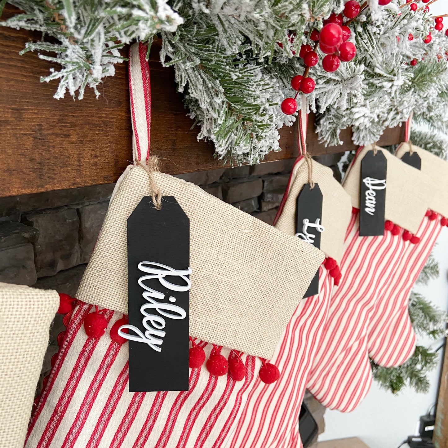 Christmas Stocking Tags, Wooden Stocking Tags, Custom Name