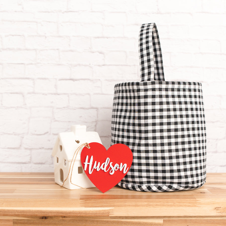 Personalized Valentine Tag with Gingham Bag