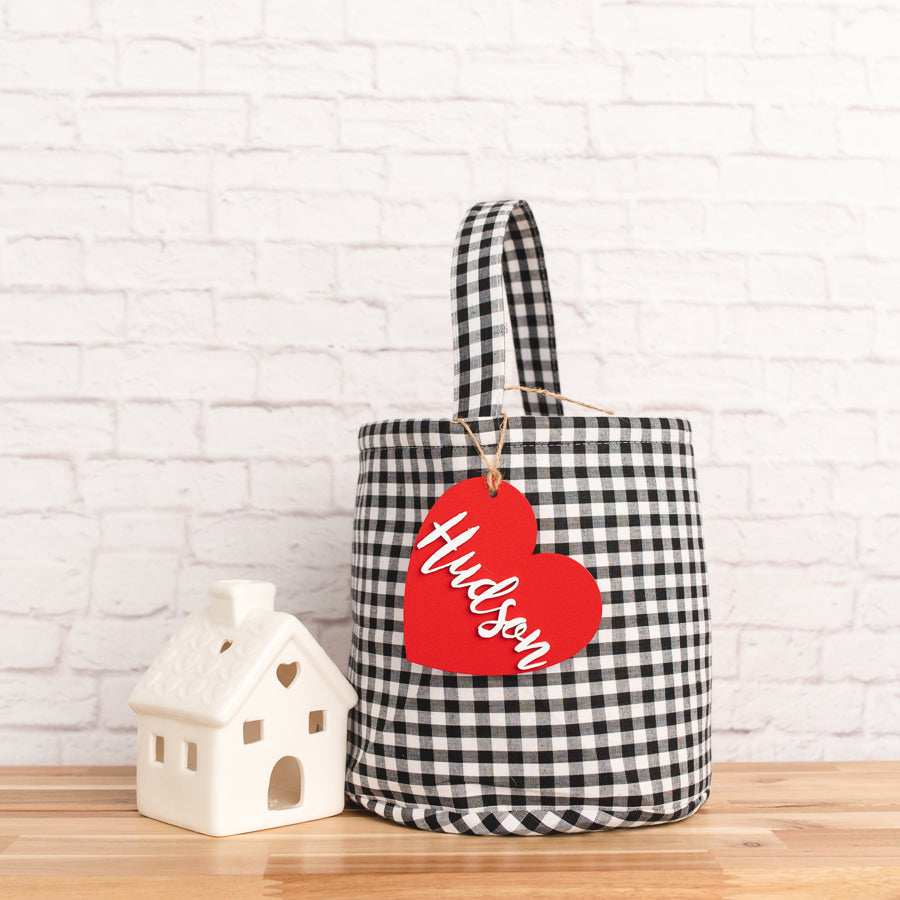 Personalized Valentine Tag with Gingham Bag