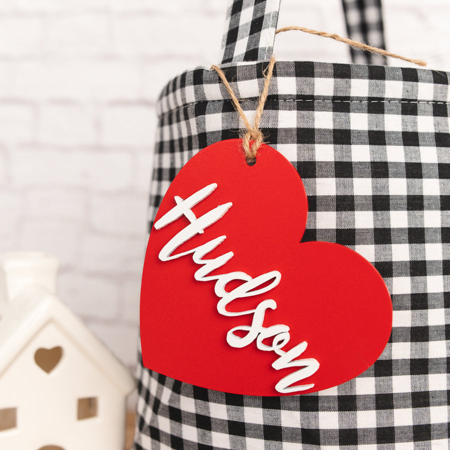 Personalized Valentine Tag with Gingham Bag