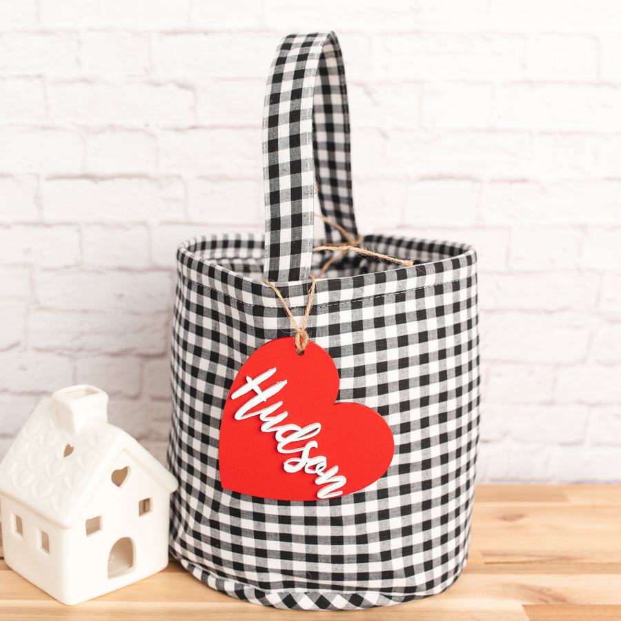 Personalized Valentine Tag with Gingham Bag