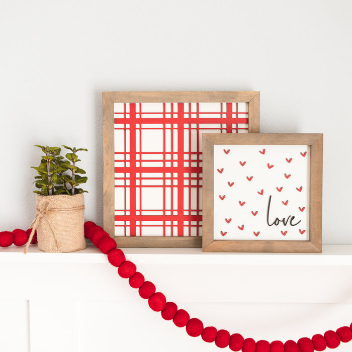 Red Plaid | 11x11 inch Wood Sign | Valentine Sign