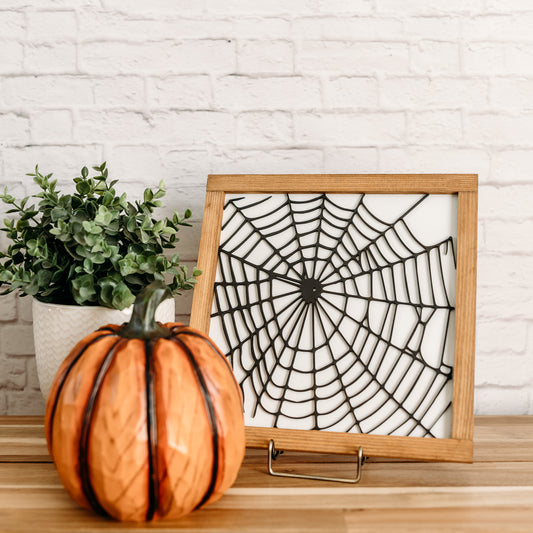 Spider Web | Halloween Sign | White Background | 11x11 inch Wood Sign