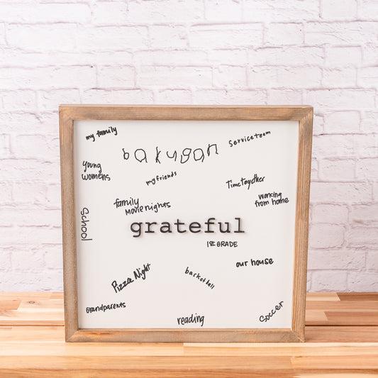 14x14 inch Write-on Grateful Sign | Family Activity Sign | What are you grateful for?