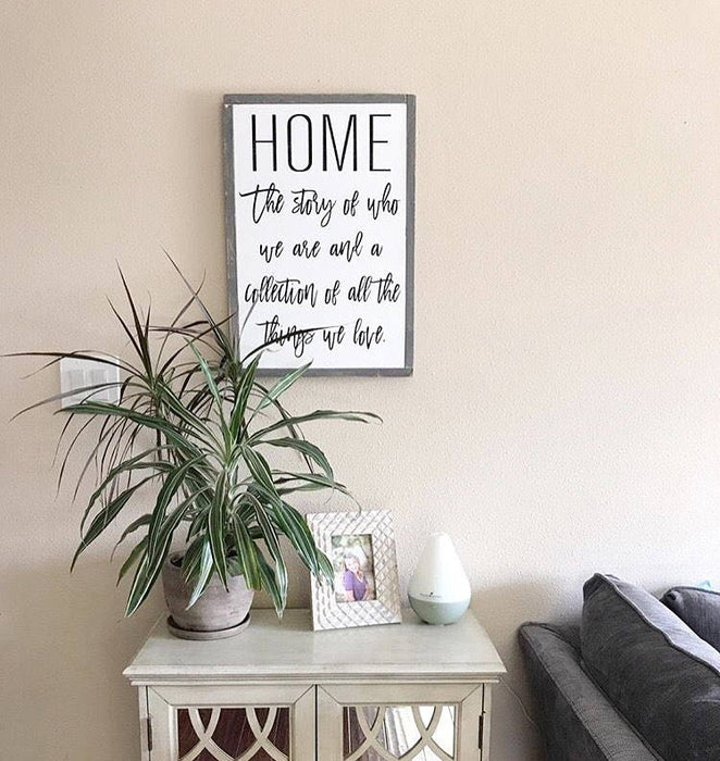 Home: The story of who we are... | 17x21 inch Wood Framed Sign | 3D Lettering