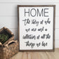 Home: The story of who we are... | 17x21 inch Wood Framed Sign | 3D Lettering