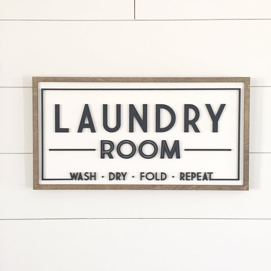 Laundry Room | 11x21 inch Wood Framed Sign | 3D Lettering