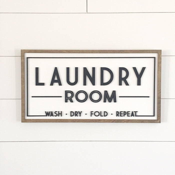 Laundry Room | 11x21 inch Wood Framed Sign | 3D Lettering