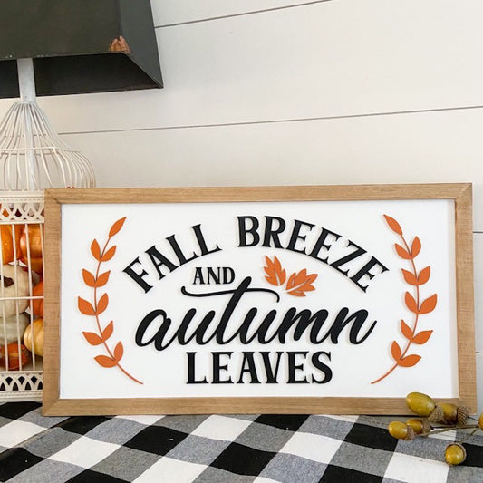 Fall Breeze and Autumn Leaves | 11x21 inch Wood Sign | Fall Wall Decor