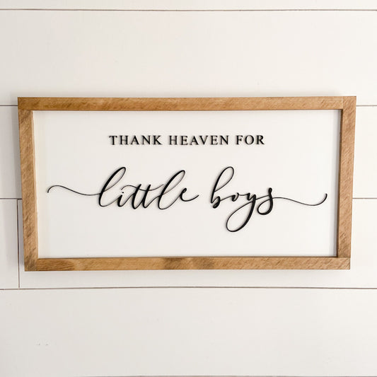 Thank Heaven for Little Boys | 11x21 inch Wood Sign | Boy Nursery Decor