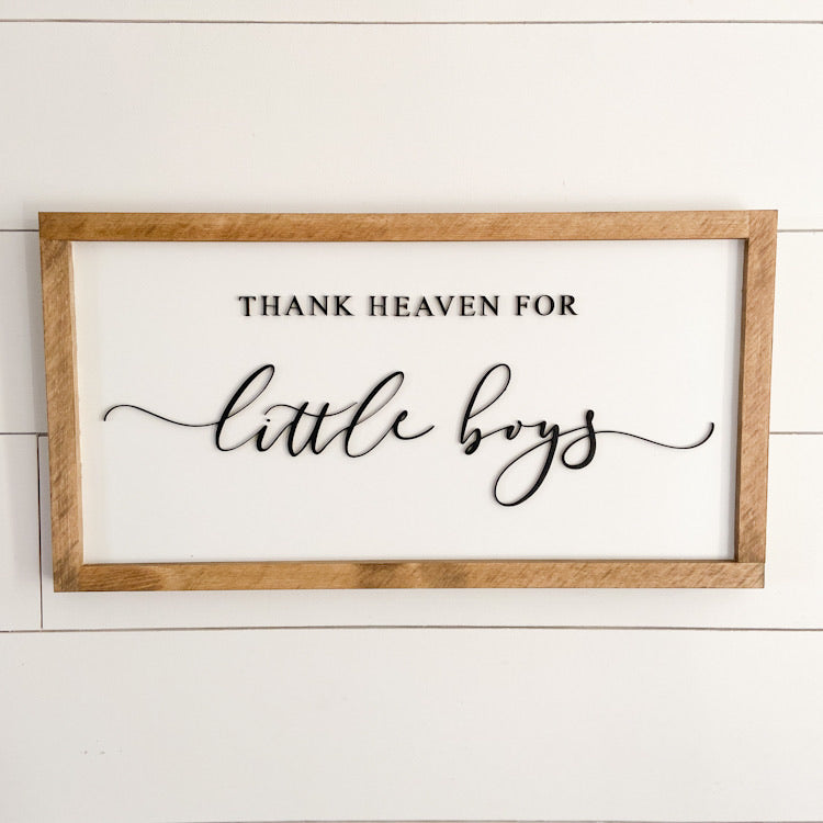 Thank Heaven for Little Boys | 11x21 inch Wood Sign | Boy Nursery Decor