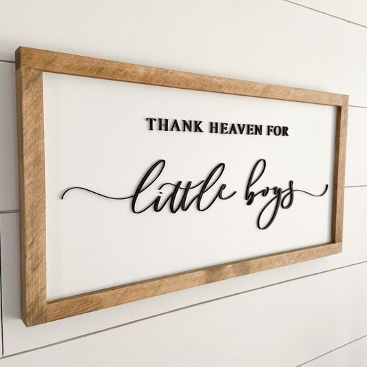 Thank Heaven for Little Boys | 11x21 inch Wood Sign | Boy Nursery Decor