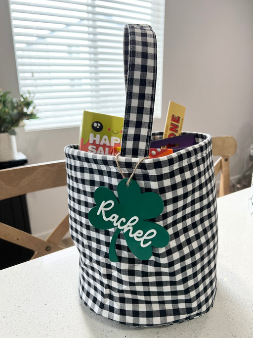 Black Gingham Bag with Shamrock Tag